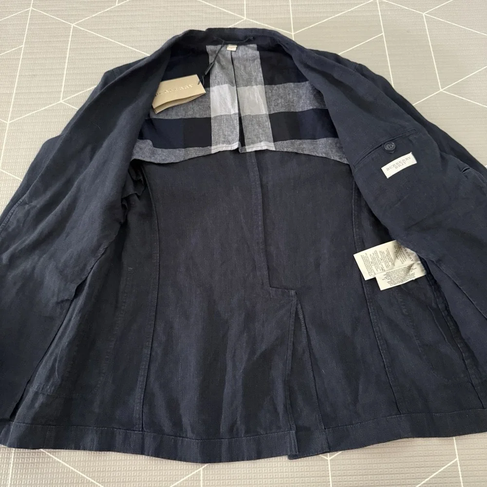 NEW Burberry Brit Linen Blend Casual Blazer Size 46 Navy‎ 2 Button Closure $895